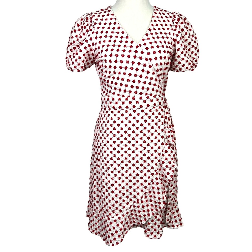 Draper James Wrap Embroidered EYELET Flowers Puff Sleeve Women's Dress Medium